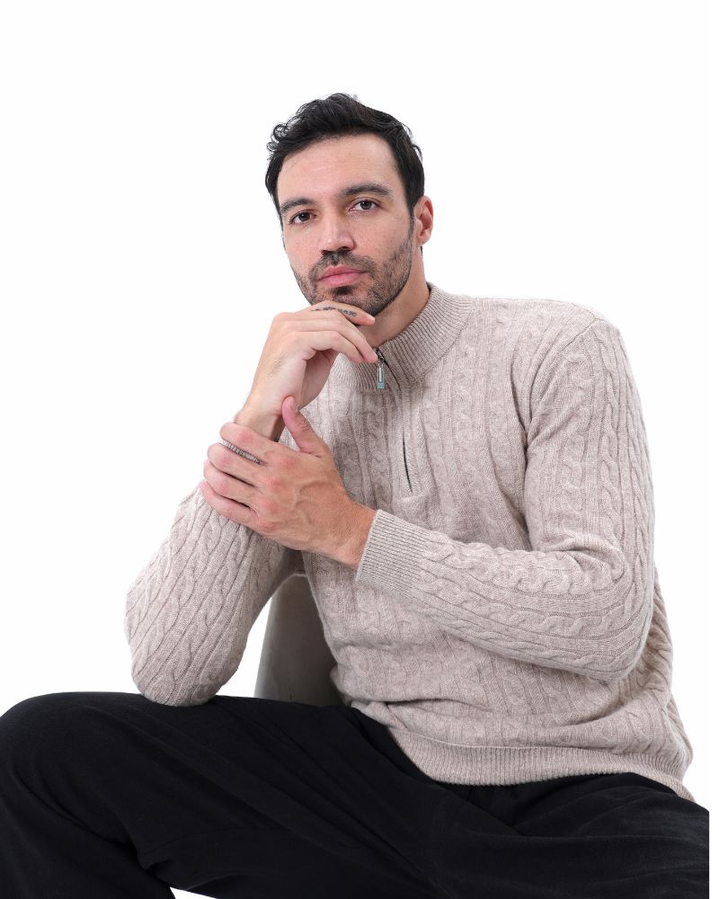 100 % gewebter Kaschmirpullover mit halbem Reißverschluss