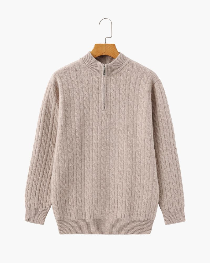 100 % gewebter Kaschmirpullover mit halbem Reißverschluss